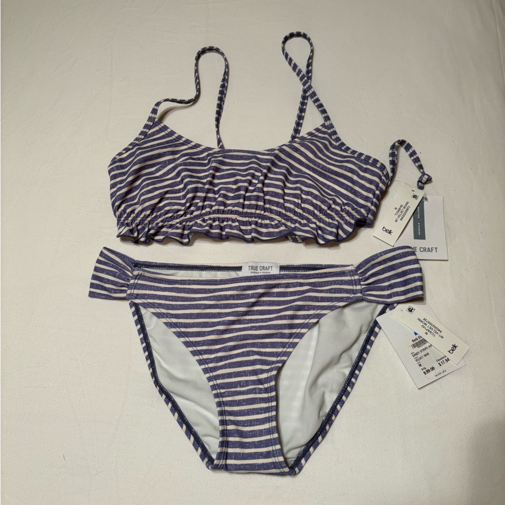 NWT   True Craft Navy and White Striped Bikini MEDIUM